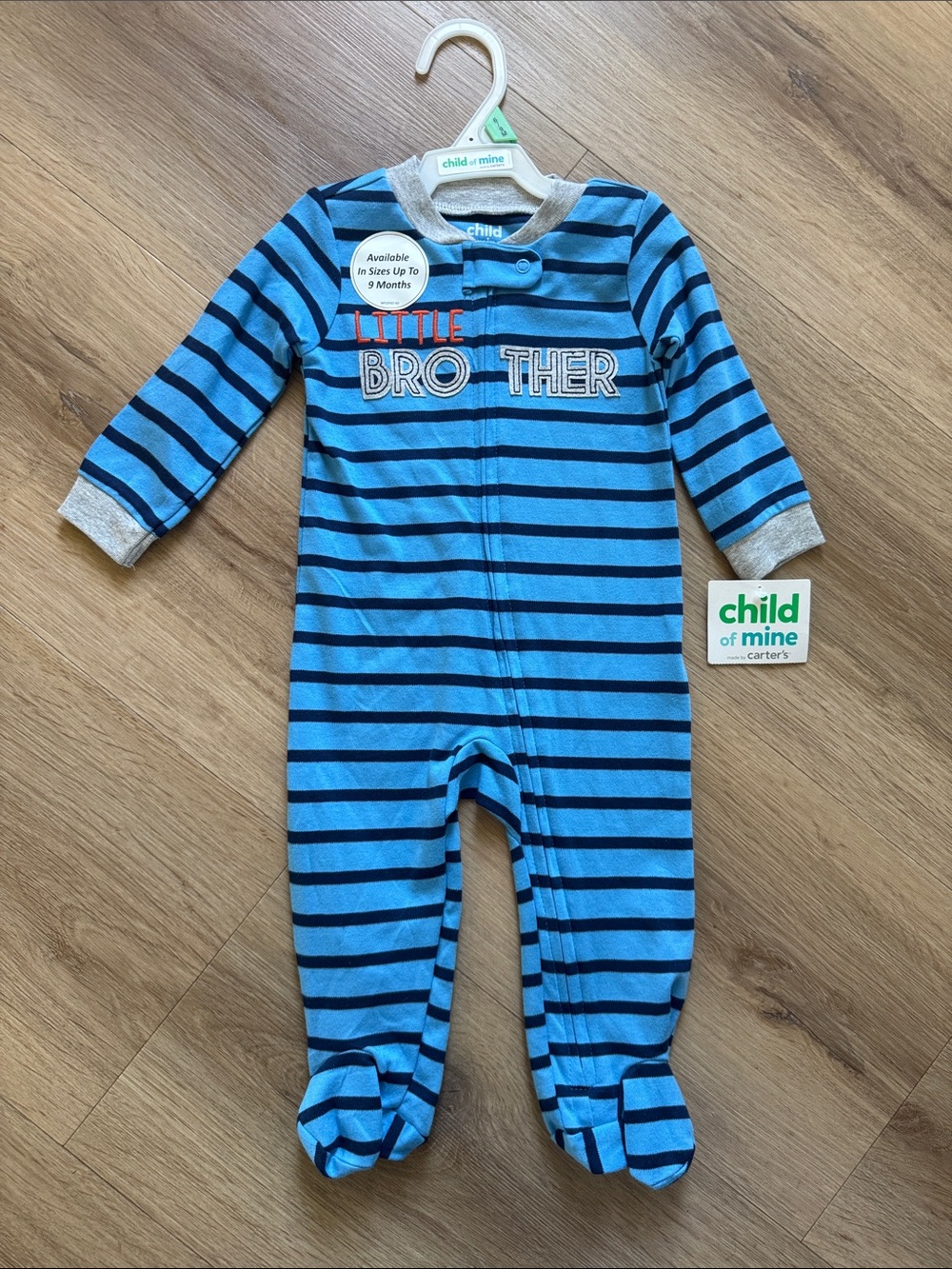 child of mine Blue & Navy Striped "Little Brother" Footed One-Piece
